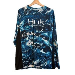 HUK Men's M‎ Vented Mossy Oak Fracture Pursuit Long Sleeve 30 UPF Fishing Shirt